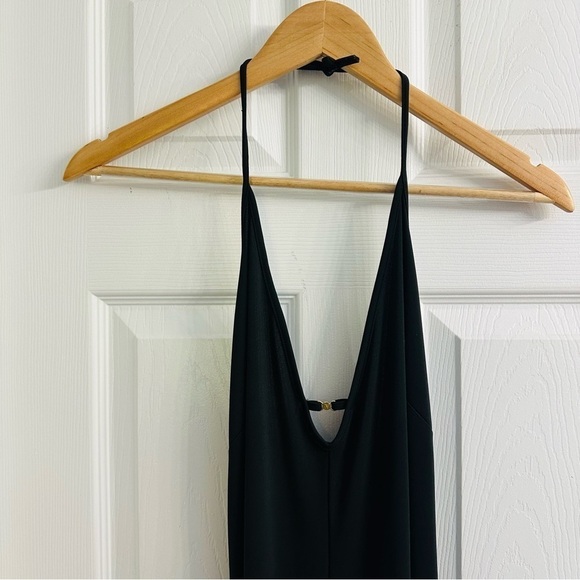 Victoria’s Secret Jumpsuit Black Halter Wide Leg Sexy Lounge V-Neck Medium - Picture 4 of 9